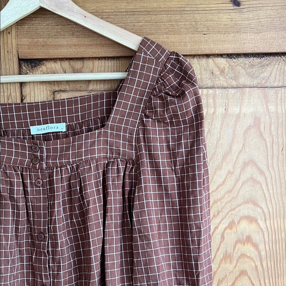 Neuflora | Elegant Red Brown Windowpane Blouse - Picture 3 of 5